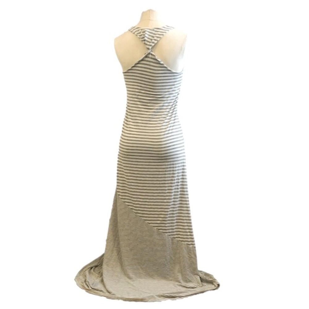 𝅺cynthia Rowley Grey & White Striped Twist T-Back Halter Maxi Dress Size Small - Picture 3 of 6